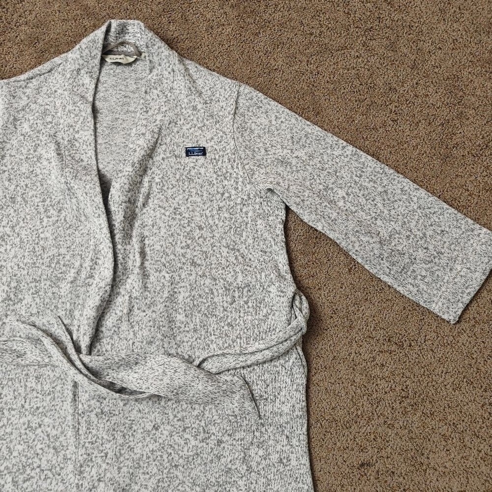 LL Bean Womens Gray Marled Sweater Fleece Robe 507457 Small Regular Tie Waist - Picture 6 of 15